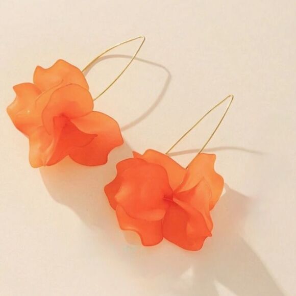 Orange flower dangle earrings #918 - Picture 1 of 4